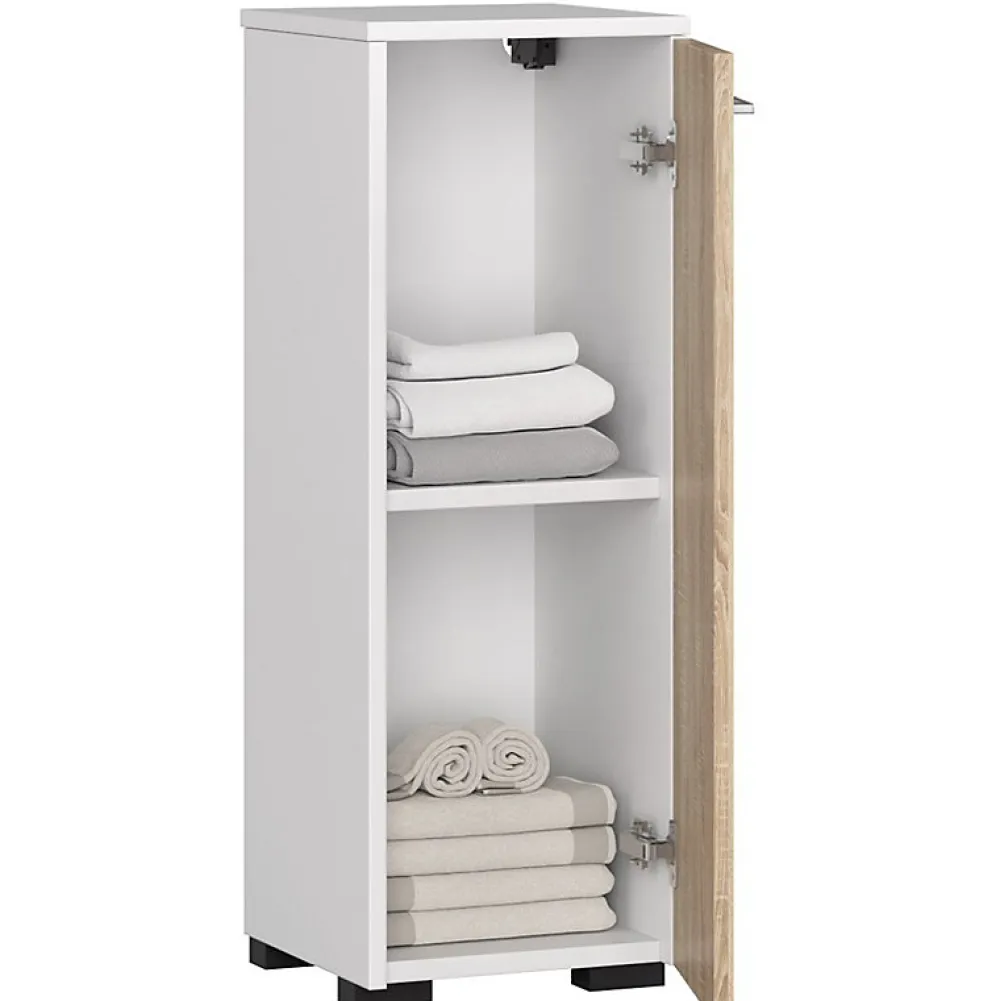Akord Furniture Factory Armoire salle de bains AKORD FIN Blanche 30 cm 1 porte façade Chêne Sonoma 2 étagères 30x30x85 cm