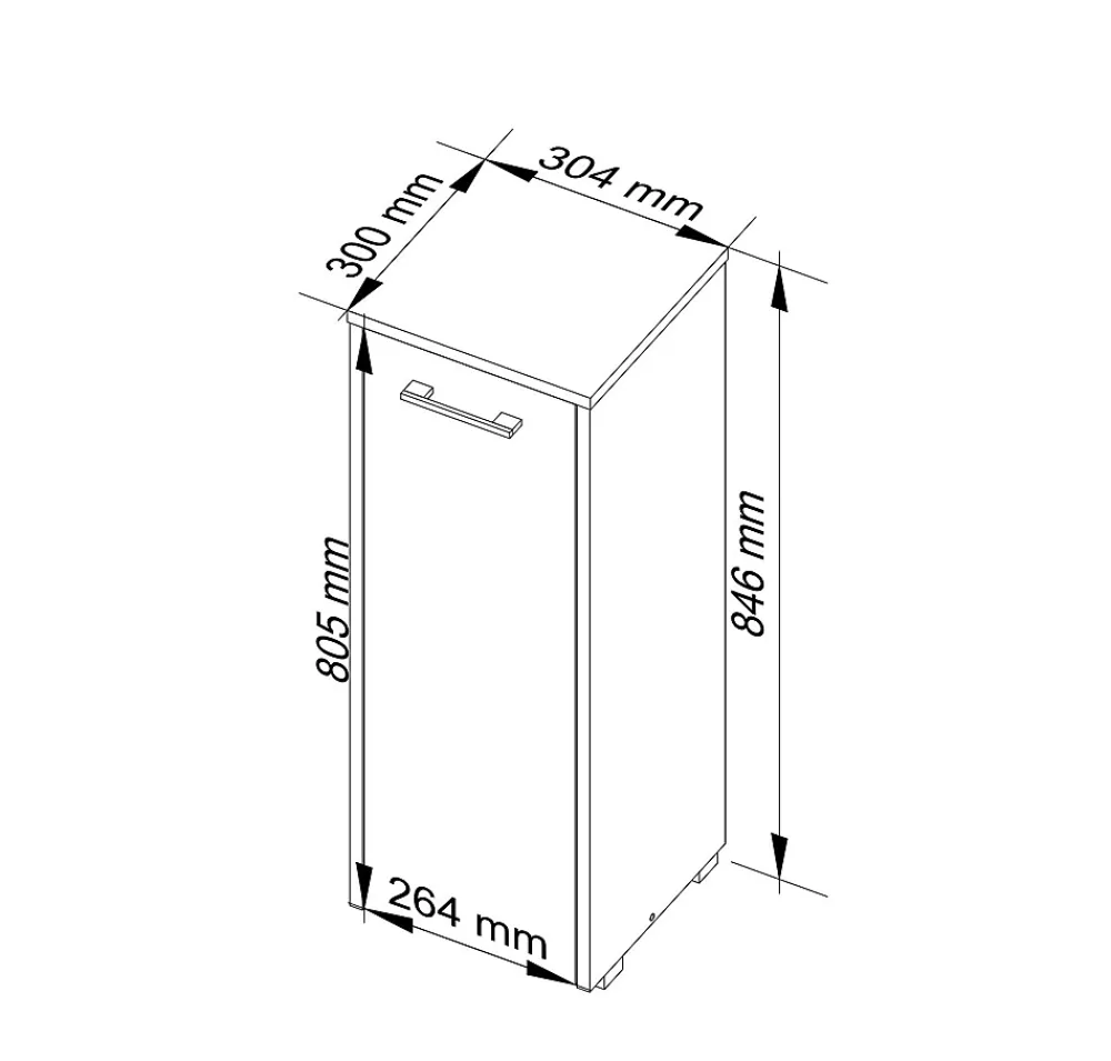 Akord Furniture Factory Armoire salle de bains AKORD FIN Blanche 30 cm 1 porte façade Chêne Sonoma 2 étagères 30x30x85 cm