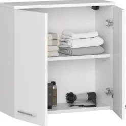 Akord Furniture Factory Armoire salle de bains AKORD FIN Meuble Haut Suspendue Blanche 60 cm 2 portes façade Blanche 2 étagères 60x22,5x60 cm