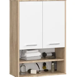 Akord Furniture Factory Armoire salle de bains suspendue AKORD FIN Chêne Sonoma 64 cm 2 portes façade Blanche 4 étagères 64x30x94 cm