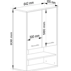 Akord Furniture Factory Armoire salle de bains suspendue AKORD FIN Chêne Sonoma 64 cm 2 portes façade Blanche 4 étagères 64x30x94 cm