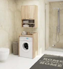 Akord Furniture Factory Armoire salle de bains suspendue AKORD FIN Chêne Sonoma 64 cm 2 portes façade Chêne Sonoma 4 étagères 64x30x94 cm