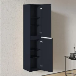 Colonne De Salle De Bains|Bernstein Armoire suspendue Colonne de rangement 35x170x35cm (LxHxP) Bleu nuit mat poignée métal Chrome, Garantie 5 ans - LAVOA