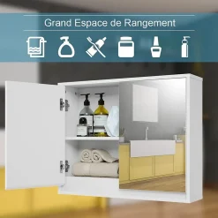 Armoire De Toilette|Giantex Armoire Toilette avec Miroir Murale, 2/3 Porte et 2/3 Etagères, Meuble à Miroir de Salle de Bain en MDF (56x14x45CM-2 Portes)