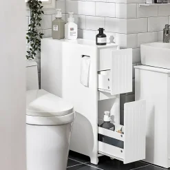 Meuble De Salle De Bains Faible Profondeur|Armoire De Salle De Bains|Sobuy Armoire Toilettes Compact, Meuble de Rangement Salle de Bain, BZR111-W,