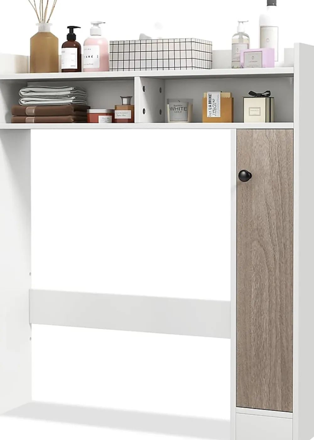 Giantex Armoire WC avec Etagere & 2 Compartiments & Tablettes reglables sur 10 niveaux & Anti-Bascule pour Buanderie Blanc