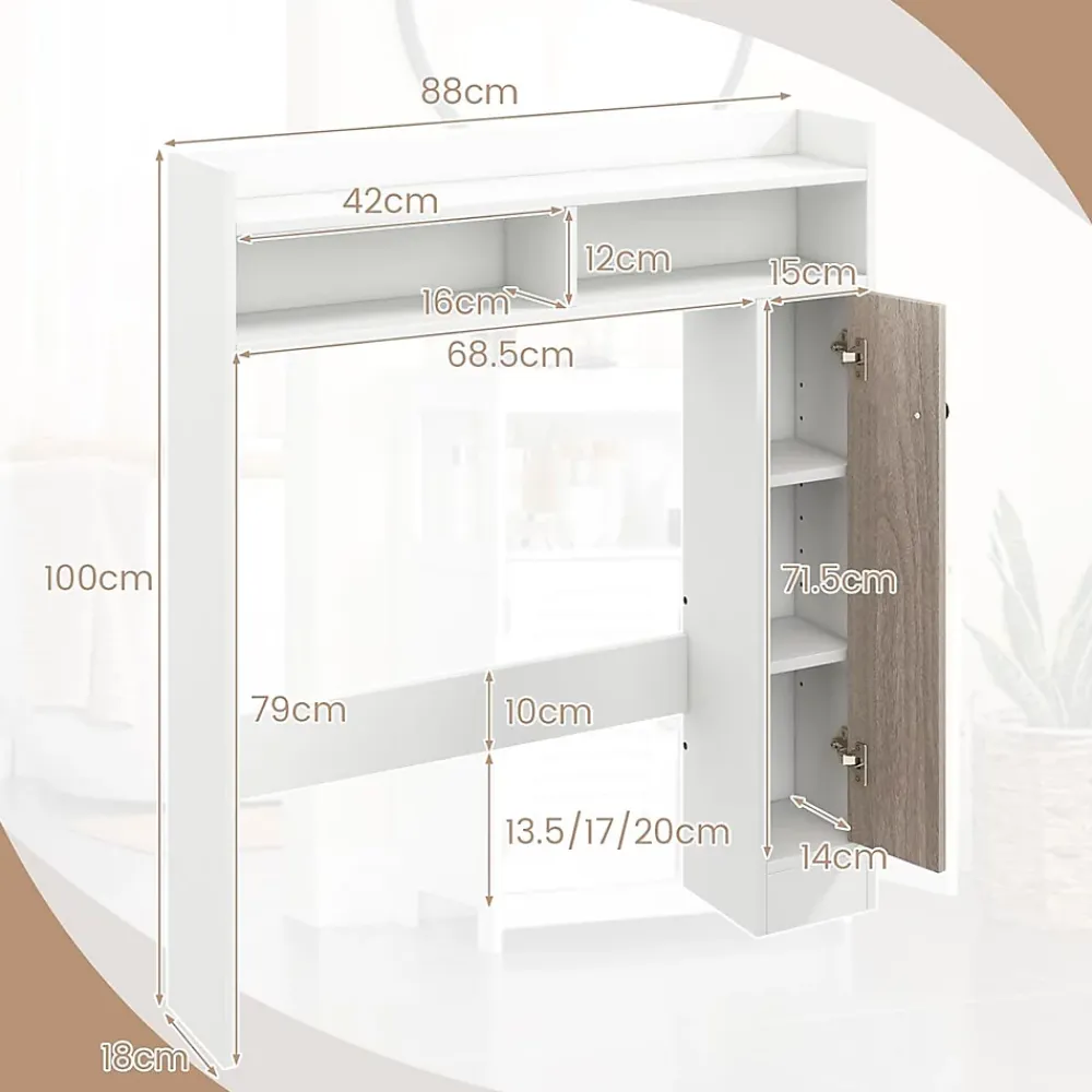 Giantex Armoire WC avec Etagere & 2 Compartiments & Tablettes reglables sur 10 niveaux & Anti-Bascule pour Buanderie Blanc