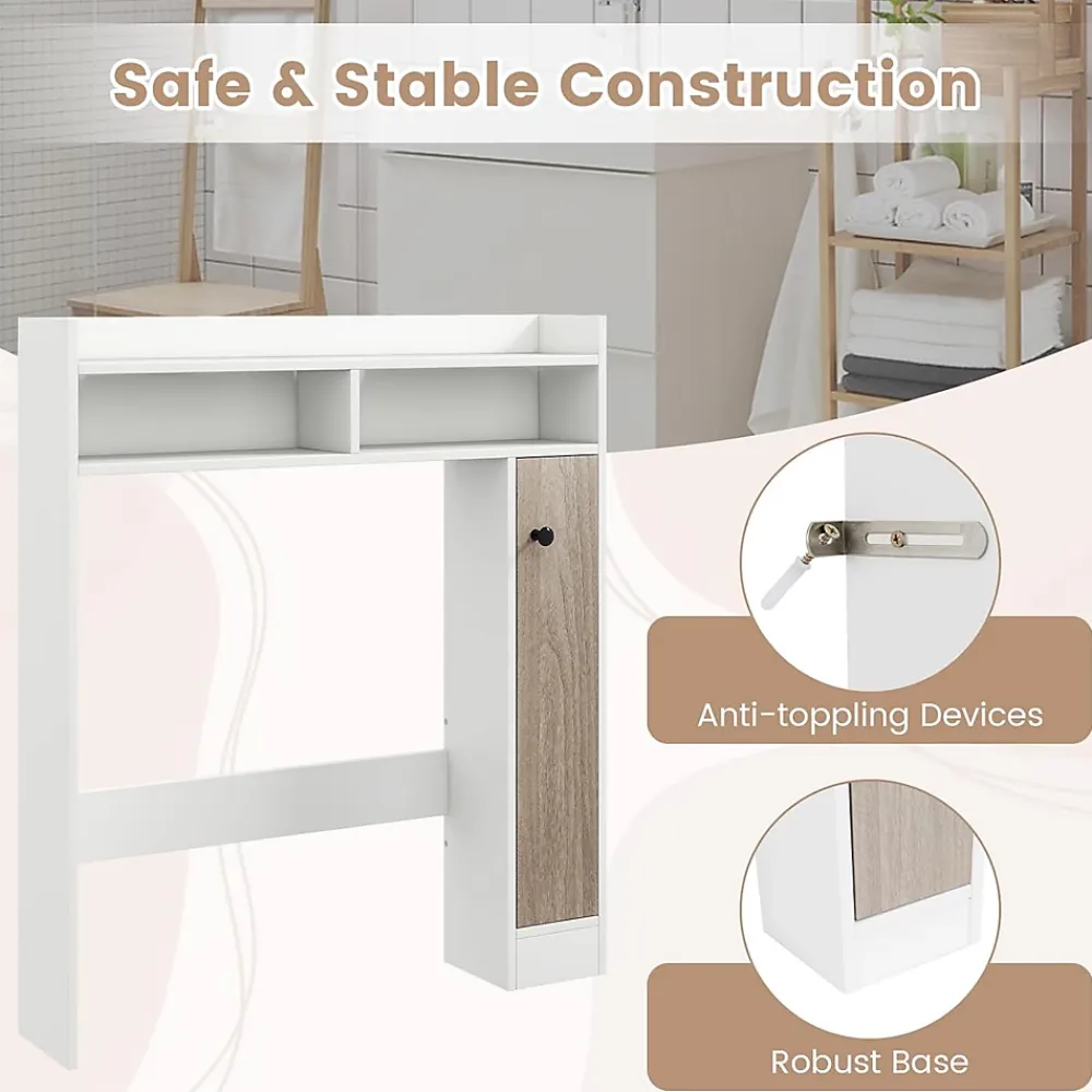 Giantex Armoire WC avec Etagere & 2 Compartiments & Tablettes reglables sur 10 niveaux & Anti-Bascule pour Buanderie Blanc