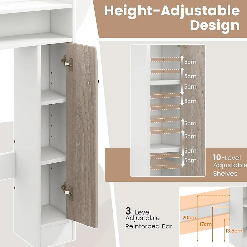 Giantex Armoire WC avec Etagere & 2 Compartiments & Tablettes reglables sur 10 niveaux & Anti-Bascule pour Buanderie Blanc