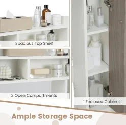 Giantex Armoire WC avec Etagere & 2 Compartiments & Tablettes reglables sur 10 niveaux & Anti-Bascule pour Buanderie Blanc