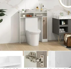 Giantex Armoire WC avec Etagere & 2 Compartiments & Tablettes reglables sur 10 niveaux & Anti-Bascule pour Buanderie Blanc