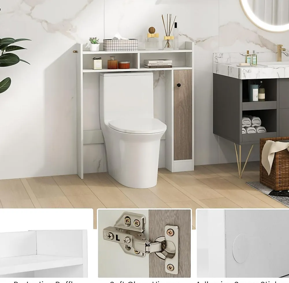 Giantex Armoire WC avec Etagere & 2 Compartiments & Tablettes reglables sur 10 niveaux & Anti-Bascule pour Buanderie Blanc