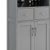 Giantex Armoire WC avec Etagere Reglable Meuble de Rangement pour Salle de Bain avec 2 Tiroirs et 2 Portes 60X30X107CM Gris