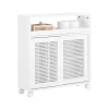 Armoire De Salle De Bains|Sobuy Armoire WC Toilettes Compact Roulante avec 2 Portes Coulissantes, BZR119-W,