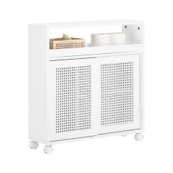 Armoire De Salle De Bains|Sobuy Armoire WC Toilettes Compact Roulante avec 2 Portes Coulissantes, BZR119-W,