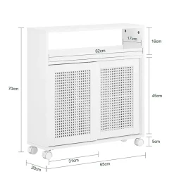 Armoire De Salle De Bains|Sobuy Armoire WC Toilettes Compact Roulante avec 2 Portes Coulissantes, BZR119-W,