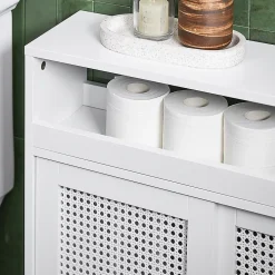 Armoire De Salle De Bains|Sobuy Armoire WC Toilettes Compact Roulante avec 2 Portes Coulissantes, BZR119-W,