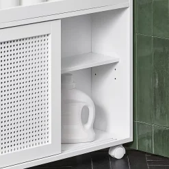 Armoire De Salle De Bains|Sobuy Armoire WC Toilettes Compact Roulante avec 2 Portes Coulissantes, BZR119-W,