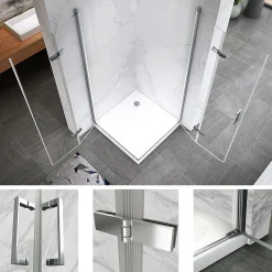 Saniverre ATEA Porte de douche d'angle H.180 cm pliante et pivotante - verre transparent 80 x 80 cm -