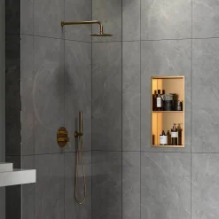Etagère Salle De Bains|Swiss Aqua Technologies Aurum Niche de Douche à encastrer, Acier Inoxydable 304, 2 étagères, 60x30x10cm, Cuivre brossé PVD (SATAURN6030SBRG)