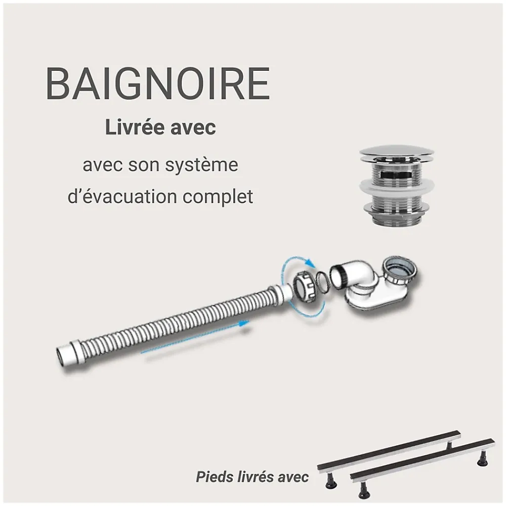 Mob-In Baignoire acrylique FORMA murale blanche 170cm