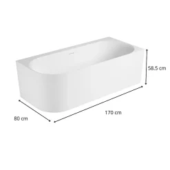 Baignoire Îlot|Mob-In Baignoire acrylique Lucite FORMA semi-îlot blanche 170cm - Angle droit