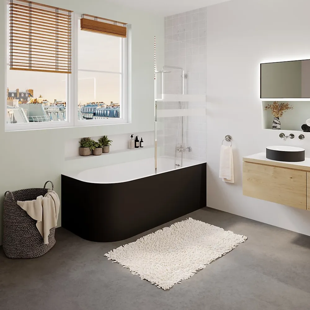 Baignoire D'Angle|GoodHome Baignoire adossée pour angle droit 160x75 cm Oguta noir