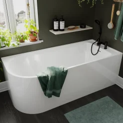 Baignoire D'Angle|GoodHome Baignoire adossée pour angle droit 170x75 cm Oguta blanc