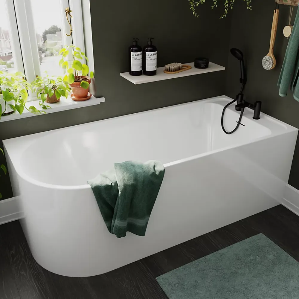 Baignoire D'Angle|GoodHome Baignoire adossée pour angle droit 170x75 cm Oguta blanc