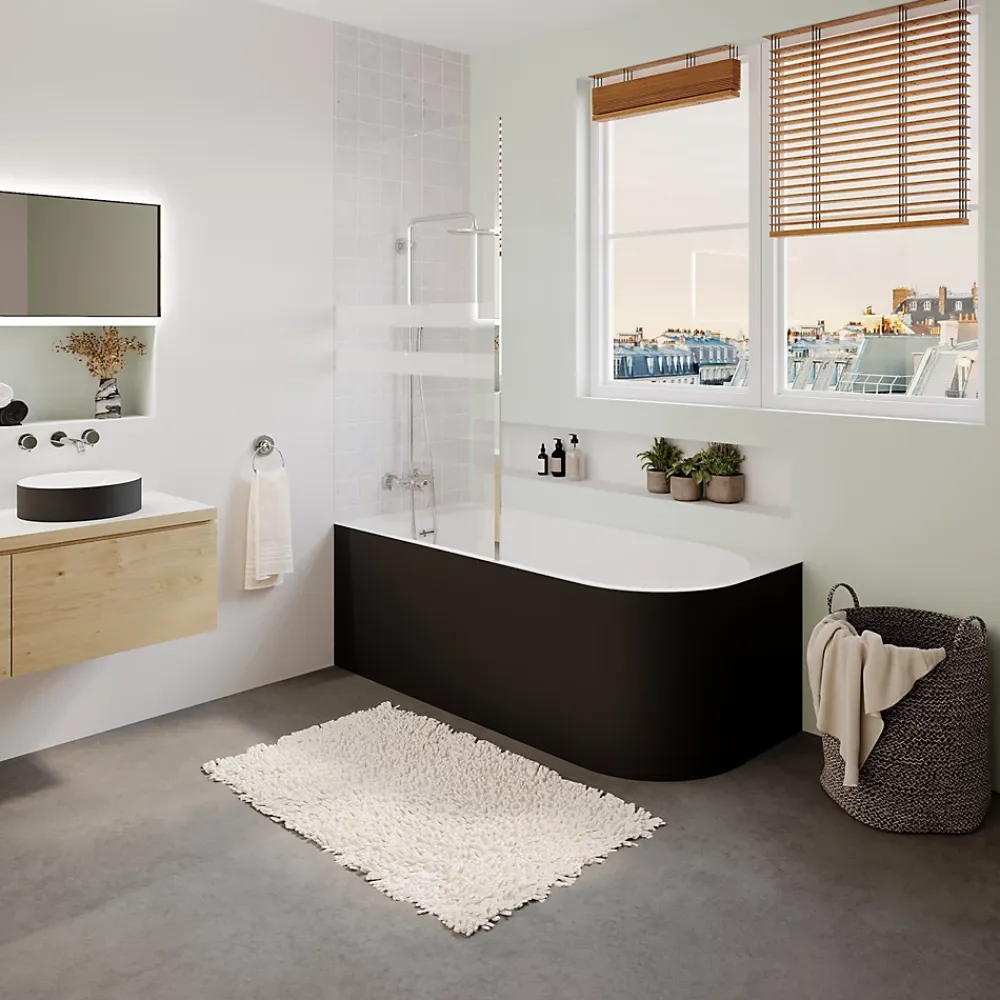 Baignoire D'Angle|GoodHome Baignoire adossée pour angle gauche 170x75 cm Oguta noir mat