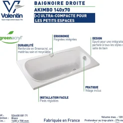 Valentin Baignoire Akimbo 140 x 70 cm sans tablier