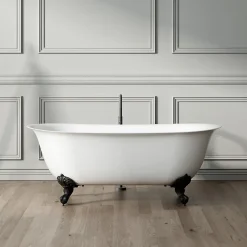 Baignoire Îlot|Rogier & Mothes Baignoire ancienne retro sur pieds SURRY HILLS Blanche 165 cm Pieds de Lion Cuivre rouge vieilli
