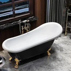 Baignoire Îlot|Rogier & Mothes Baignoire ancienne retro sur pieds RICHMOND Noire 171 cm Pieds de Lion Bronze jaune vieilli