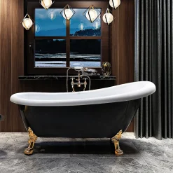 Baignoire Îlot|Rogier & Mothes Baignoire ancienne retro sur pieds RICHMOND Noire 171 cm Pieds de Lion Bronze jaune vieilli