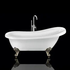 Rogier & Mothes Baignoire ancienne retro sur pieds RICHMOND Blanche 155 cm Pieds d'Aigle Bronze jaune vieilli