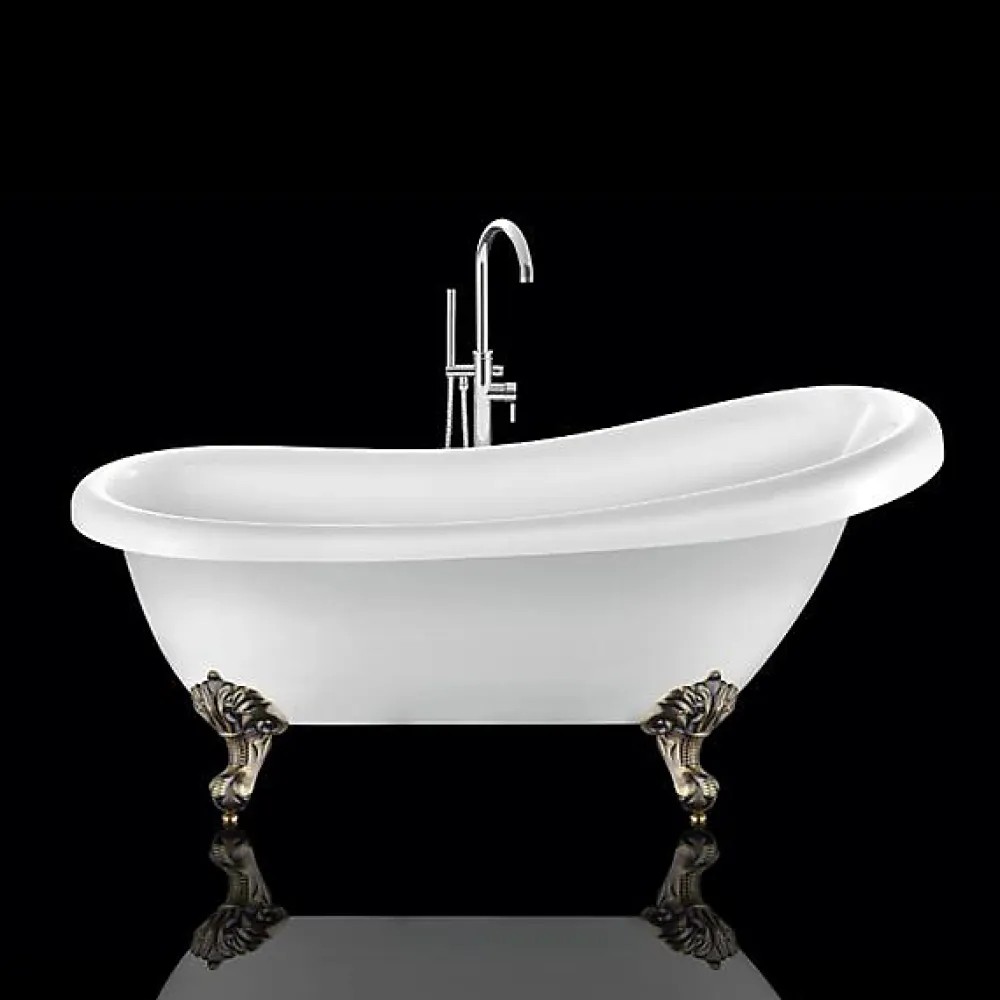 Rogier & Mothes Baignoire ancienne retro sur pieds RICHMOND Blanche 155 cm Pieds d'Aigle Bronze jaune vieilli