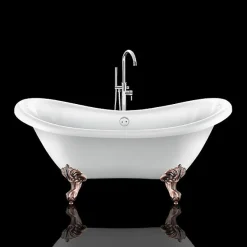 Baignoire Îlot|Rogier & Mothes Baignoire ancienne retro sur pieds DARLINGTON Blanche 175 cm Pieds d'Aigle Cuivre rouge vieilli