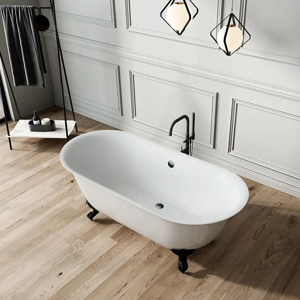 Rogier & Mothes Baignoire ancienne retro sur pieds SURRY HILLS Blanche 165 cm Pieds d'Aigle Bronze jaune vieilli
