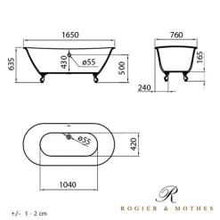 Baignoire Îlot|Rogier & Mothes Baignoire ancienne retro sur pieds SURRY HILLS Blanche 165 cm Pieds d'Aigle Noirs