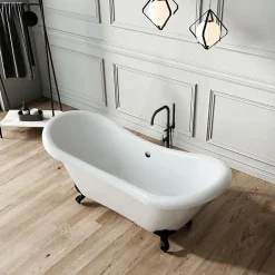 Baignoire Îlot|Rogier & Mothes Baignoire ancienne retro sur pieds DARLINGTON Blanche 175 cm Pieds de Lion Chromes