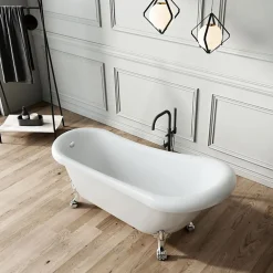 Baignoire Îlot|Rogier & Mothes Baignoire ancienne retro sur pieds RICHMOND Blanche 155 cm Pieds de Lion Blancs