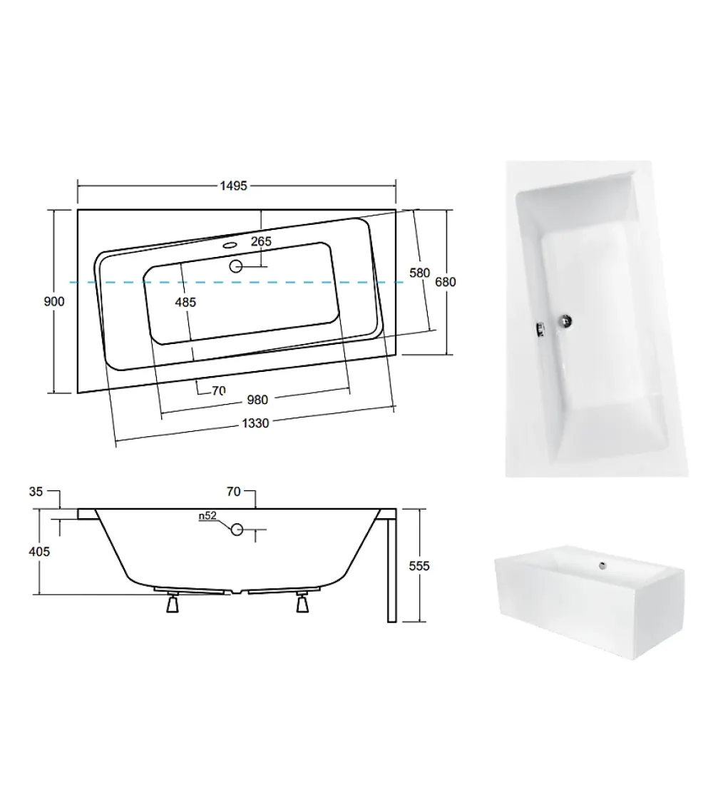 Baignoire D'Angle|Azura Home Design Baignoire angle droit ZIANIGI avec tablier - 150cm