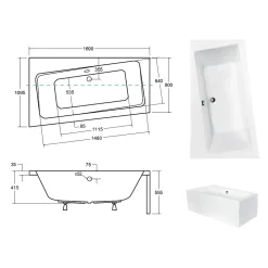 Besco Baignoire asymétrique + tablier blanc + repose tête - INFINITY - 170 x 110 cm - Gauche
