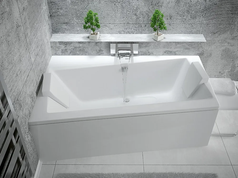 Baignoire Asymétrique|Besco Baignoire asymétrique + tablier blanc + repose tête - INFINITY - 160 x 100 cm - Gauche