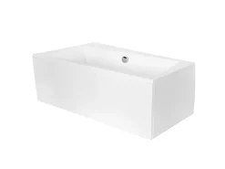 Baignoire Asymétrique|Besco Baignoire asymétrique + tablier blanc + repose tête - INFINITY - 160 x 100 cm - Gauche