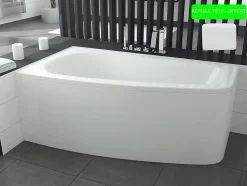 Baignoire Asymétrique|Besco Baignoire asymétrique + tablier blanc + repose tête - LUNA - 150 x 80 cm - Gauche