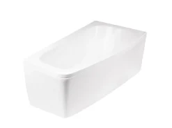 Baignoire Asymétrique|Besco Baignoire asymétrique + tablier blanc + repose tête - LUNA - 150 x 80 cm - Gauche