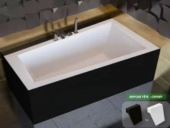 Besco Baignoire asymétrique + tablier noir + repose tête - INTIMA - 160 x 90 cm - Droite