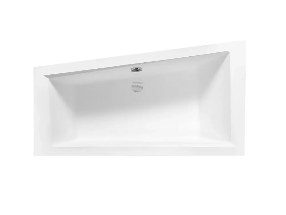 Besco Baignoire asymétrique + tablier noir + repose tête - INTIMA - 160 x 90 cm - Droite