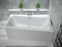 Baignoire Asymétrique|Besco Baignoire asymétrique + tablier blanc + repose tête - INFINITY - 160 x 100 cm - Droite